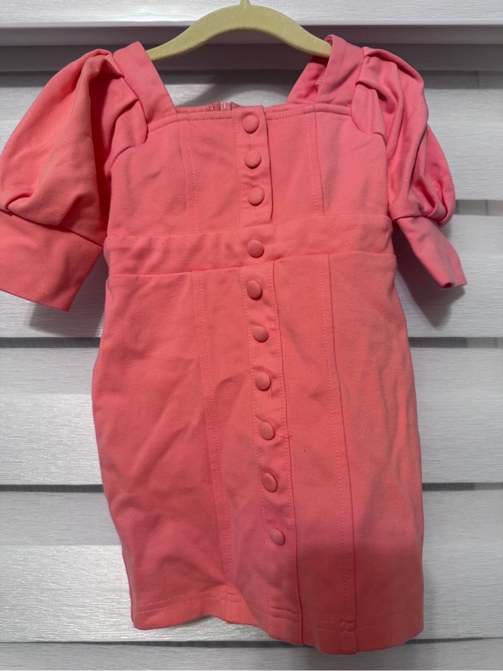 Ivy City Co Pink Button-Front Puff Sleeve Dress
